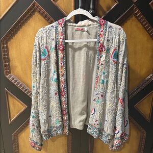 Johnny Was  Gray Background  with Multicolor Embroidered Jacket